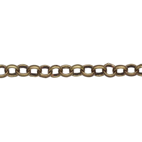 Chain, antique brass-plated brass, 5mm rolo. Sold per 50-foot spool. image number 0
