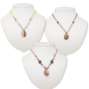 Brown italian "onyx" / multi-gemstone / acrylic 1pkg3, oval necklace continuous 20 inch mix 30x20mm-34x24mm