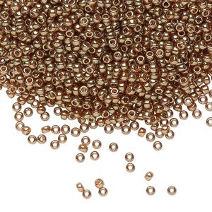 Seed bead, Miyuki, glass, pkg/250g, #11 rocaille, translucent gold luster topaz, (RR-311).