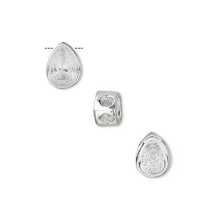 Pendant, Almost Instant Jewelry®, slide, silver-plated "pewter" (zinc-based alloy), 10x7.5mm single-sided teardrop with 8x6mm pear setting. Sold individually.