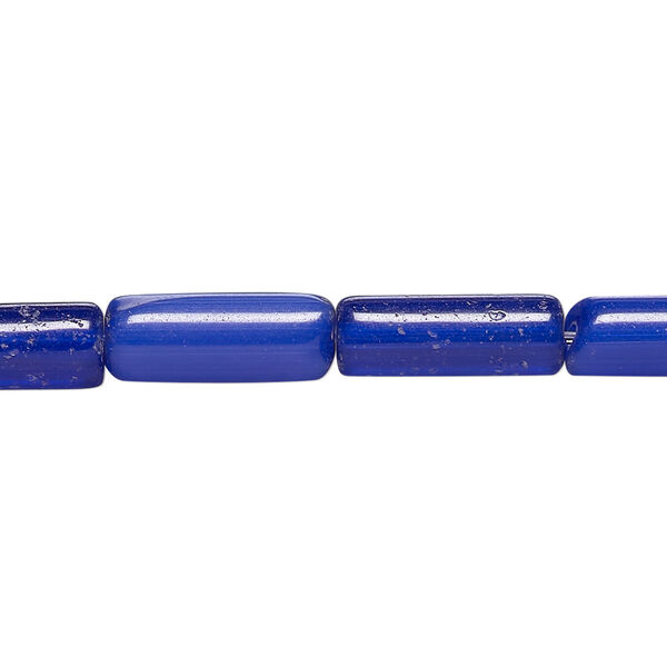 Bead, cat's eye glass (fiber optic glass), cobalt blue, 16x6mm-17x7mm round tube. Sold per 14-inch strand, approximately 25 beads. image number 0