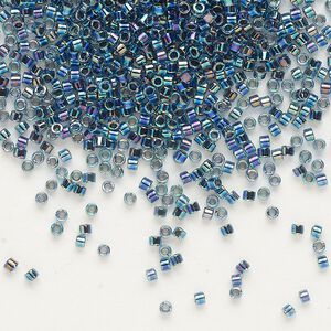 Seed bead, Delica®, glass, pkg/50g, #11 round, translucent blue-lined rainbow aqua (DB-0085).