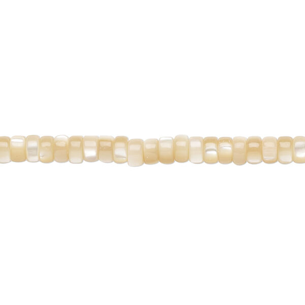 Bead, mother-of-pearl shell (natural), 3x2mm heishi, Mohs hardness 3-1/2. Sold per 15-1/2 to 16-inch strand. image number 0