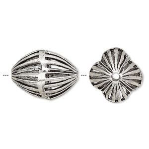 Bead, antiqued silver-finished brass, 20x16mm open fluted oval. Sold per pkg of 2.