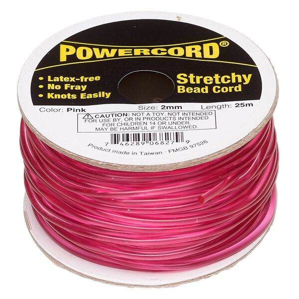 Cord, Powercord®, elastic, pink, 2mm, 21.5-pound test. Sold per 25-meter spool. image number 0