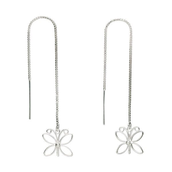 Ear thread, sterling silver, 4-1/2 inches with butterfly. Sold per pair. image number 0