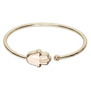 Bracelet, cuff, Everyday Jewelry™, Crystal Passions® and gold-plated "pewter", rose gold, 15.5mm wide Fatima hand, 7 inches. Sold individually.