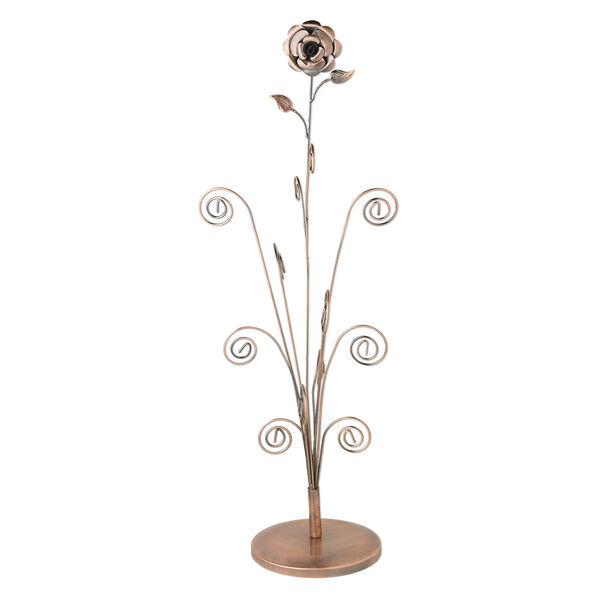 Display, necklace and bracelet, antiqued copper-finished steel, 10 x 23 x 5-7/8 inch round, rose series. Sold individually. image number 0