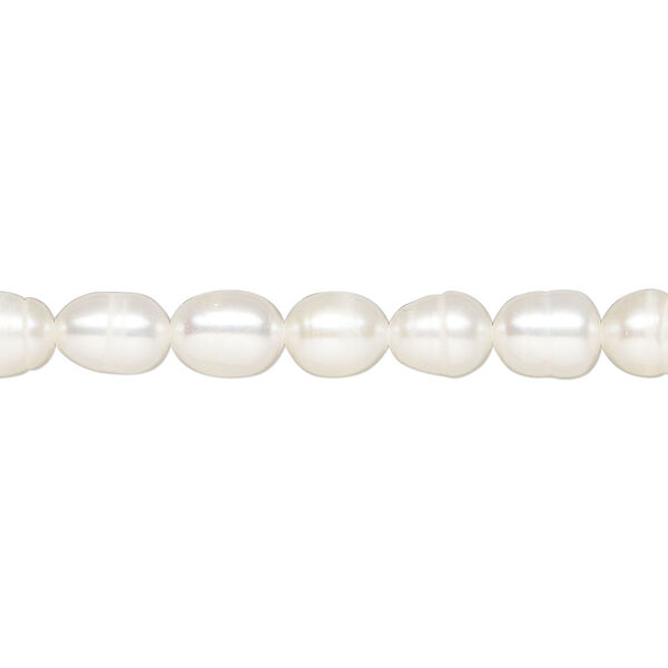 Pearl, cultured freshwater (bleached), white, 5-6mm rice, D grade, Mohs hardness 2-1/2 to 4. Sold per 15-inch strand. image number 0