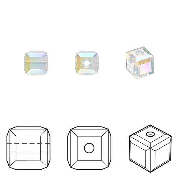 Bead 6pk white opal shimmer, Crystal Passions® 6mm cube 5601 image number 0