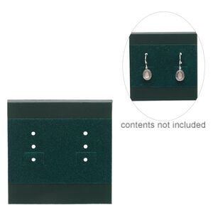 Earring card, plastic and velour, green, 2x2-inch square. Sold per pkg of 25.