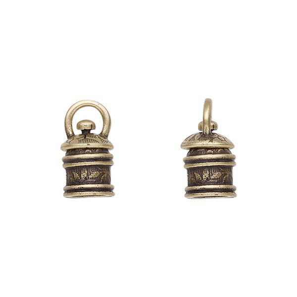 Cord end, JBB Findings, antiqued brass, 11.5x8mm tube with swivel and flower and leaves design, 5mm inside diameter. Sold per pkg of 2. image number 0