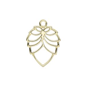Charm, gold-finished sterling silver, 21x17mm single-sided leaf with open design. Sold individually.