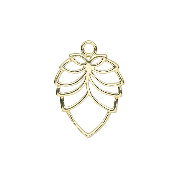 Charm, gold-finished sterling silver, 21x17mm single-sided leaf with open design. Sold individually. image number 0
