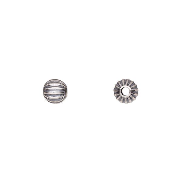 Bead, antiqued sterling silver, 6mm seamless corrugated round. Sold per pkg of 50. image number 0