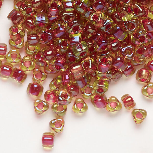 Seed bead, Miyuki 1pkg10g, glass, #5 triangle, transparent fuchsia inside dyed color lime (TR-1820) image number 0