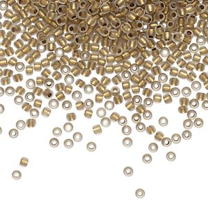 Seed bead, TOHO BEADS®, glass, pkg/7.5g, #11 round, opaque gold-lined frosted crystal clear (TR-11-989F).