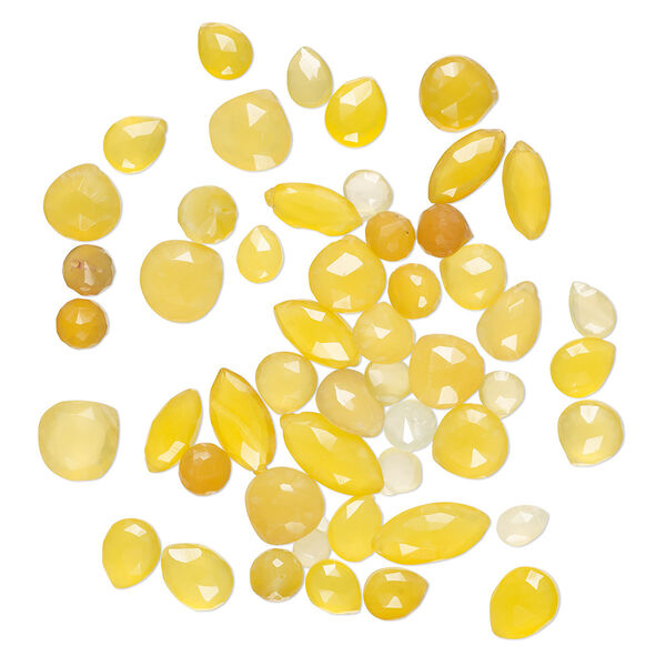 Yellow chalcedony 1pkg1, hand-cut top-drilled / center-drilled faceted mixed shapes bead C grade, 1 oz mix 5x3mm-15x15mm image number 0