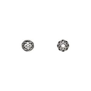 Bead, antique silver-plated brass, 6mm cutout round. Sold per pkg of 100.