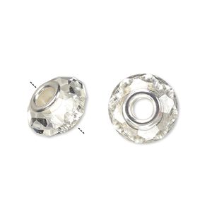 Bead 10pk 32 facets clear silver plate, Celestial Crystal® Dione® 14x9mm rondelle