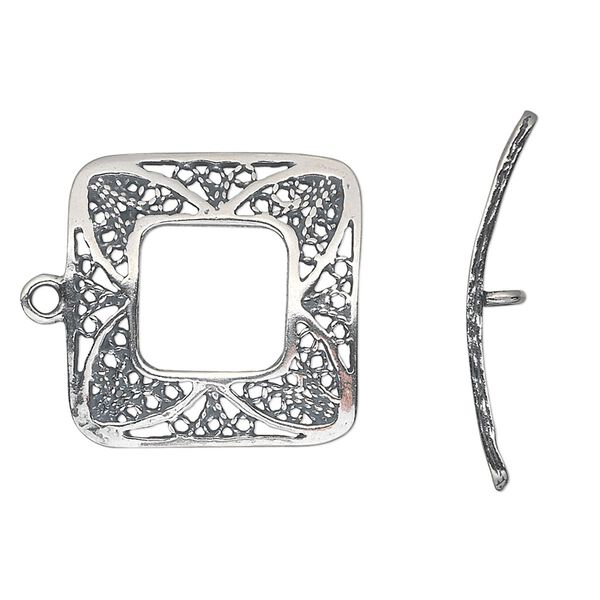 Clasp toggle 1pkg1 sterling silver, 22mm filigree square, antiqued JBB Findings 1-strand image number 0