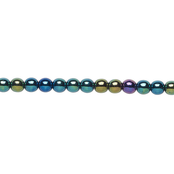 Bead, Czech glass druk, opaque iris green, 4mm round. Sold per 15-1/2" to 16" strand. image number 0