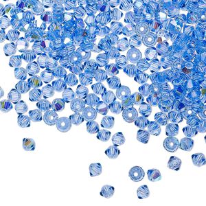 Bead 144pk sapphire AB, Preciosa Czech crystal 3mm bicone