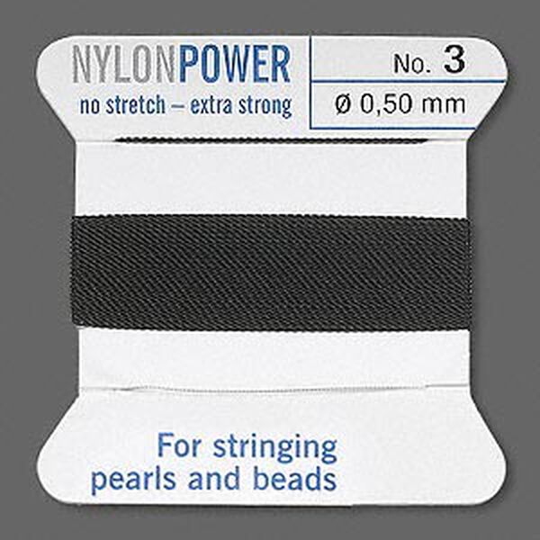 Thread, Griffin, nylon, black, size #3. Sold per 2-meter card (approximately 78 inches). image number 0