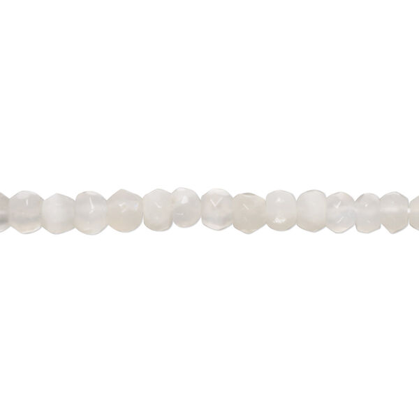 Bead, white moonstone (natural), 4x2mm-5x3mm hand-cut faceted rondelle with 0.4-1.4mm hole, B grade, Mohs hardness 6 to 6-1/2. Sold per 10-inch strand, approximately 85 beads. image number 0
