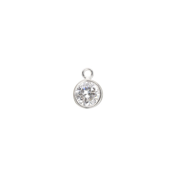 Drop, cubic zirconia and sterling silver, clear, 7mm faceted round. Sold individually. image number 0