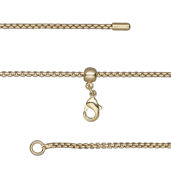 Chain, silicone and gold-finished brass, 1.4mm square rolo, adjustable from 16 to 23-1/2 inches with lobster claw clasp and adjustable slider bead. Sold individually. image number 0