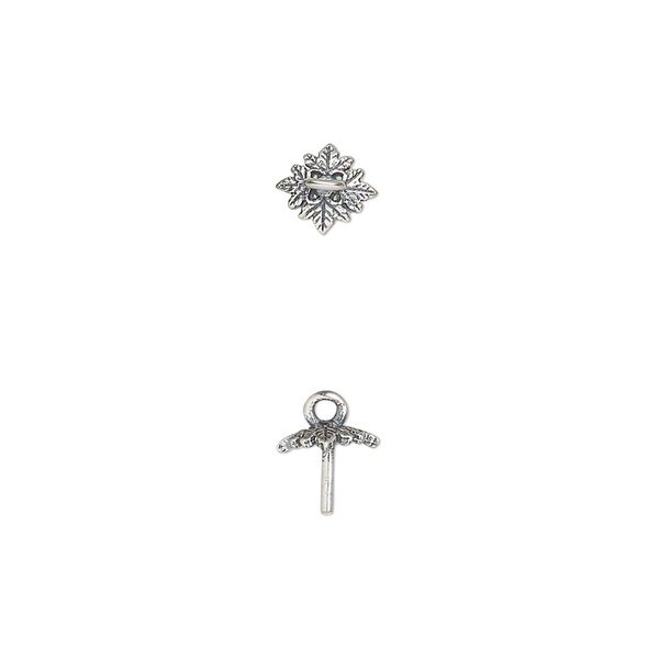 Cup, antiqued sterling silver, 5x5mm square with leaves and 4x0.7mm peg. Sold individually. image number 0
