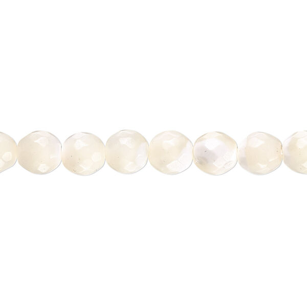 Bead, mother-of-pearl shell (bleached), white, 6mm faceted round, Mohs hardness 3-1/2. Sold per 15-1/2" to 16" strand. image number 0