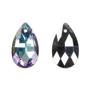 Drop, glass, opaque clear vitrail light, 22x13mm teardrop. Sold per pkg of 8.