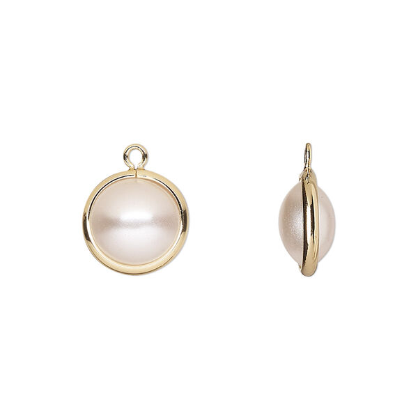 Drop, acrylic pearl and gold-finished brass, cream, 11.5mm double-sided round. Sold per pkg of 10. image number 0