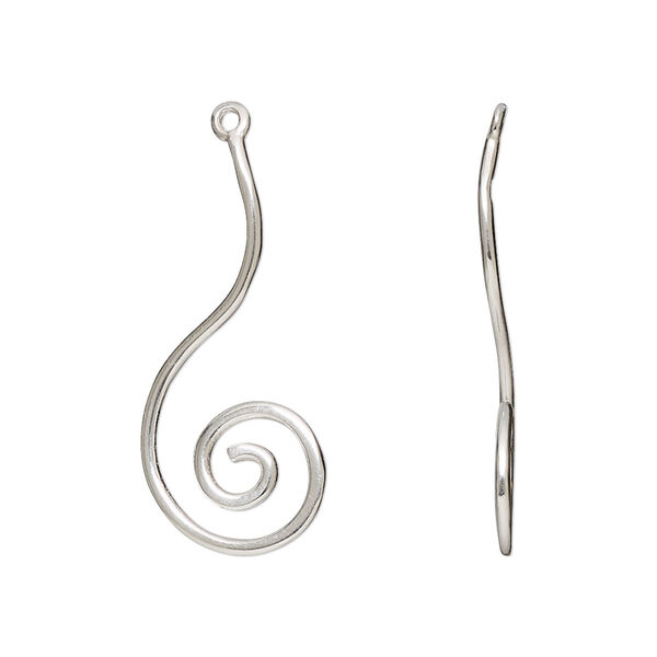 Drop, sterling silver, 26x12mm-28x13mm spiral. Sold per pkg of 2. image number 0