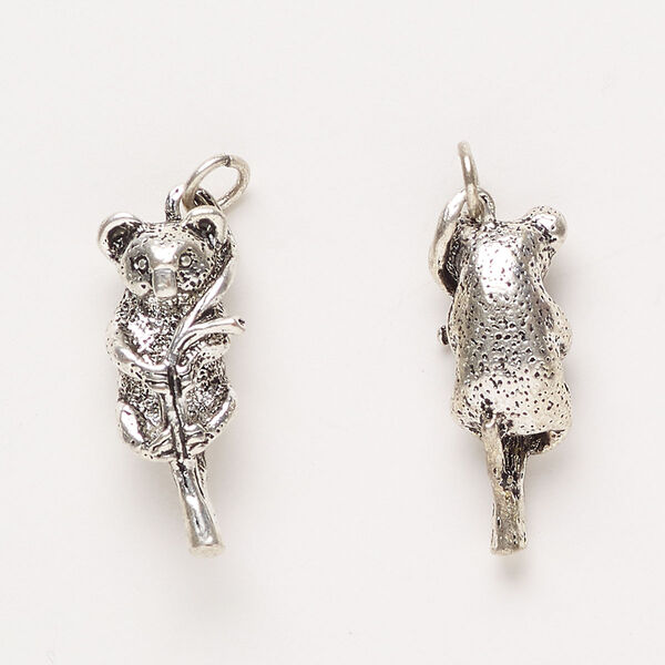Charm, antique silver-finished "pewter" (zinc-based alloy), 23x9mm-25x10mm koala. Sold per pkg of 2. image number 0