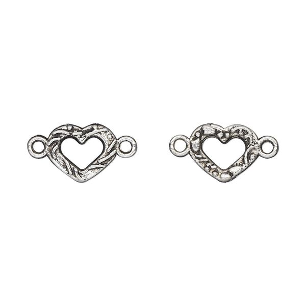 Link, antique silver-plated "pewter" (zinc-based alloy), 9x8mm two-sided heart. Sold per pkg of 50. image number 0
