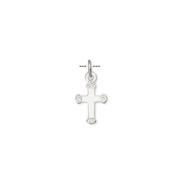 Drop, sterling silver, 12x7mm cross. Sold per pkg of 6. image number 0