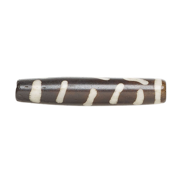 Bead, bone (dyed), black and beige, 35x6mm-35x8mm hand-cut hairpipe, Mohs hardness 2-1/2. Sold per pkg of 12. image number 0