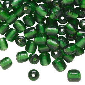 Bead, lampworked glass, translucent emerald green, 7x6mm round tube. Sold per 2-ounce pkg of approximately 60 beads.