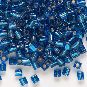 Seed bead, Miyuki 1pkg10g, glass, 3.5-3.7mm square, transparent silver-lined capri blue (SB-149S)