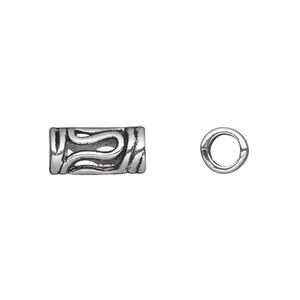 Bead, antique silver-plated "pewter" (zinc-based alloy), 14x7mm tube. Sold per pkg of 20.