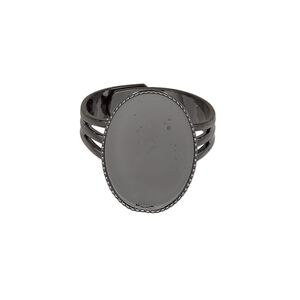 Ring, gunmetal-plated brass, 19x14mm with 18x13mm oval setting, adjustable from size 7-10. Sold per pkg of 6.