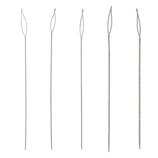 Needle, Beadalon®, stainless steel, pkg/5 variety pack, 2-1/2 inches, extra fine (0.24mm) / fine (0.30mm) / medium (0.36mm) / heavy (0.51mm) / extra heavy (0.60mm) widths, collapsible-eye twisted wire. image number 0