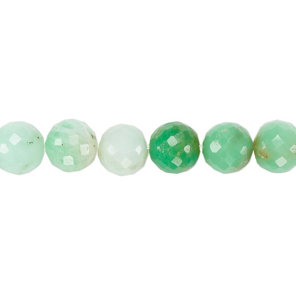 Bead, chrysoprase (natural), 8-9mm hand-cut faceted round with 0.4-1.4mm hole, B+ grade, Mohs hardness 6-1/2 to 7. Sold per 8-inch strand. image number 0