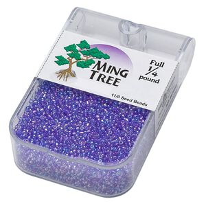 Seed bead, Ming Tree™, glass, pkg/1/4 pound, #11 round, translucent rainbow blue.