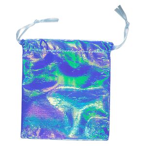 Gift pouch, satin, fluorescent blue, 4-1/2 x 4 inches with drawstring. Sold per pkg of 12.