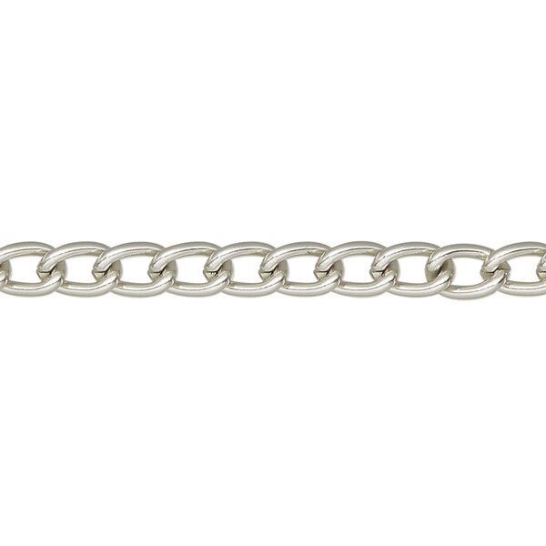 Chain, silver-finished aluminum, 4.5mm curb. Sold per pkg of 36 inches. image number 0