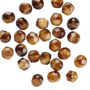 Bead, Czech glass, translucent multi-brown, 6mm faceted round with swirl design. Sold per pkg of 28.